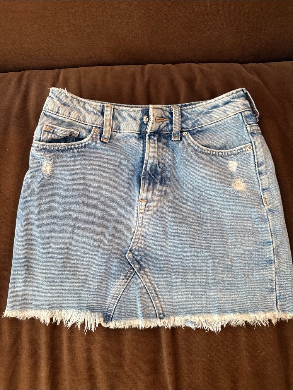 H&M Light Blue Distressed Denim Mini Skirt